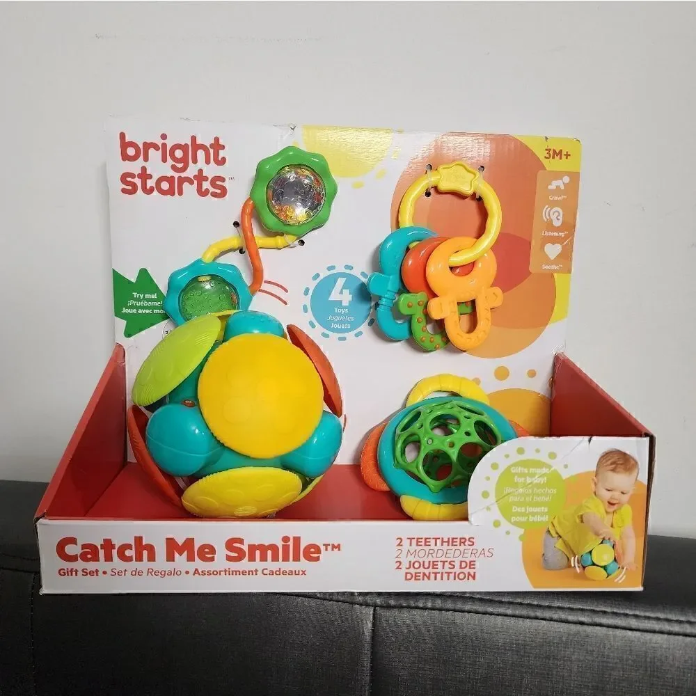 New Bright Starts Baby Catch me Gift Set 4pcs Toys Multicolor